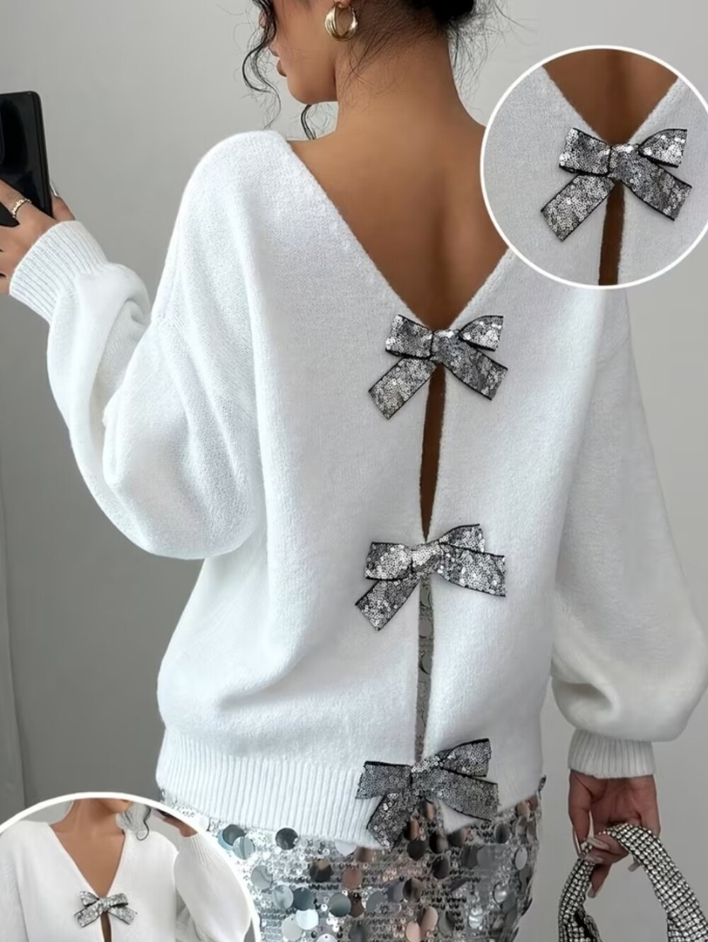 Love! Love! Love! Versible Elegent Sequin Bow-Tie Sweater!